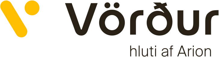 Vörður logo: a yellow abstract mark to the left and the word 'Vörður' with the subtitle 'hluti af Arion'